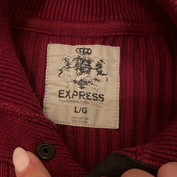 Express Men’s Red Quarter Snap Button Down Mock Neck Sweater Size Large - Picture 3 of 5